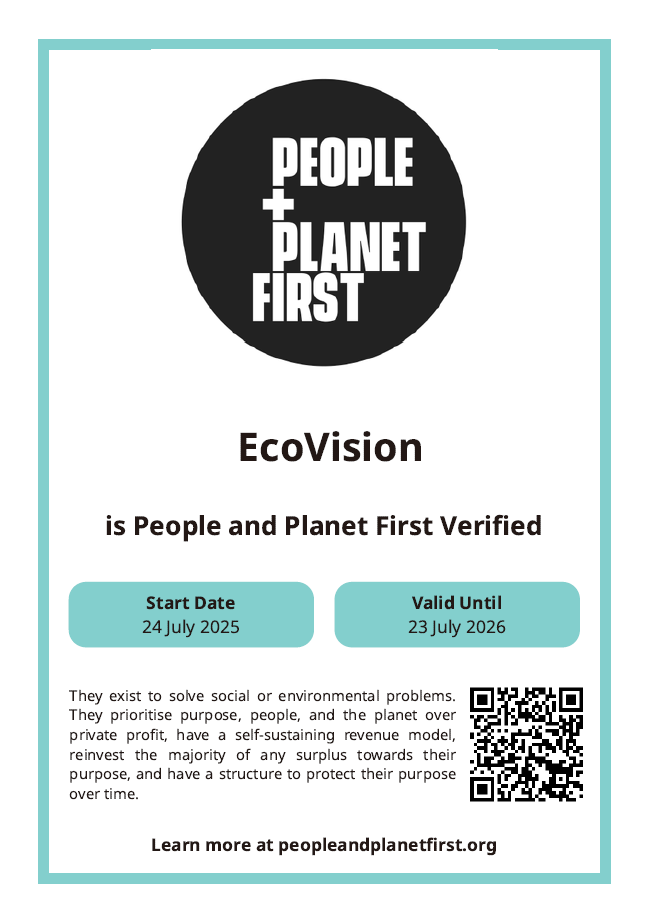 poster of our people and planet first verification certificate