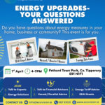 poster of fethard energy clinic with smaller pictures of a window installer, heat pump and derelict home