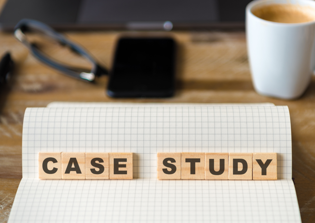 wooden cubes displaying the words 'case study'