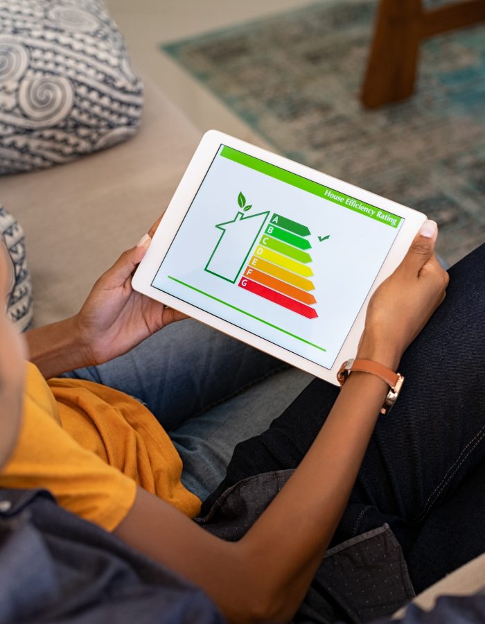 Couple watching house energy efficiency